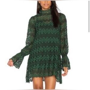 NWOT Free People Simone Crochet Lace Shift Dress | Size XS | Rich Emerald Mini